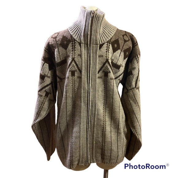 American Priority brown print zip up cardigan sweater - Picture 3 of 9